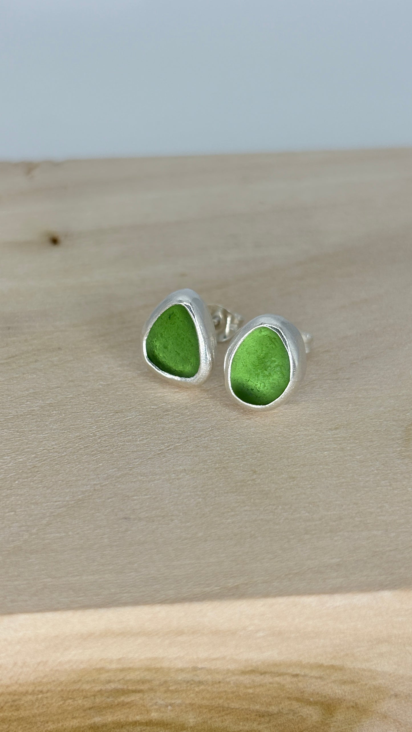 Green Seaglass Stud Earrings
