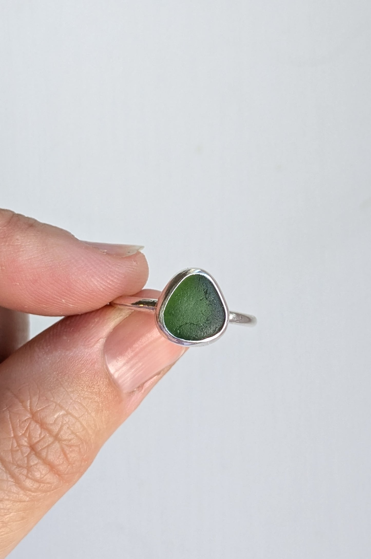 Forest Green Drop Seaglass Ring