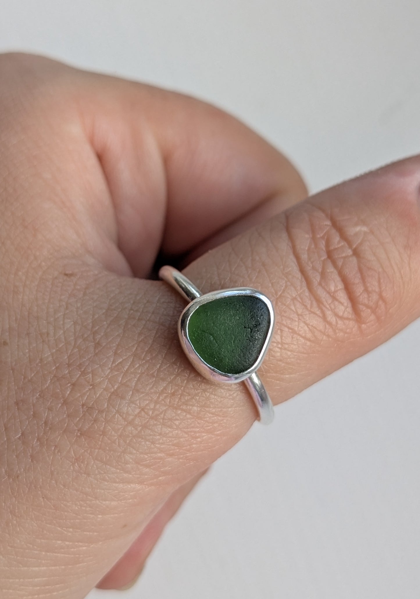Forest Green Drop Seaglass Ring
