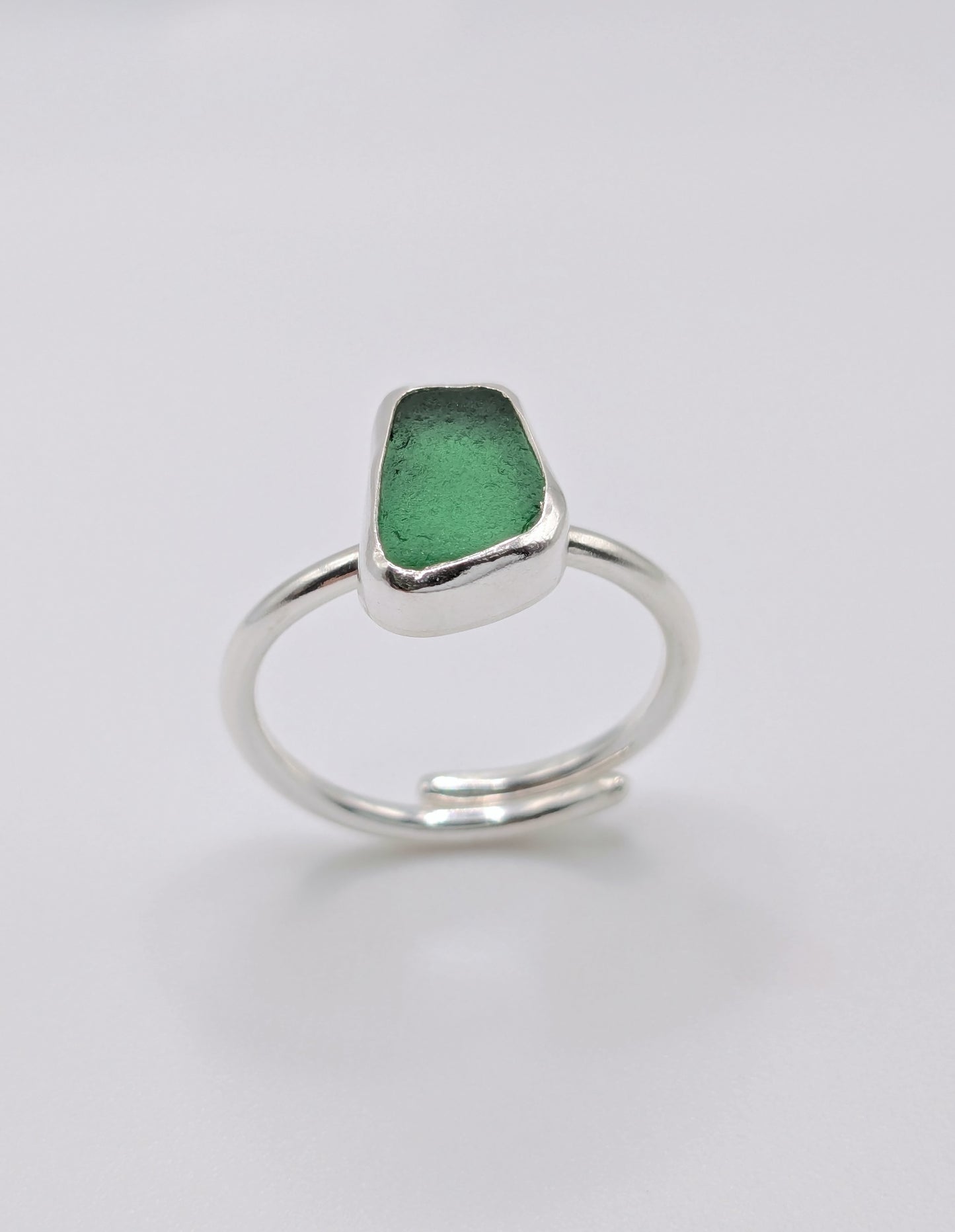 Adjustable Emerald Green Seaglass Ring