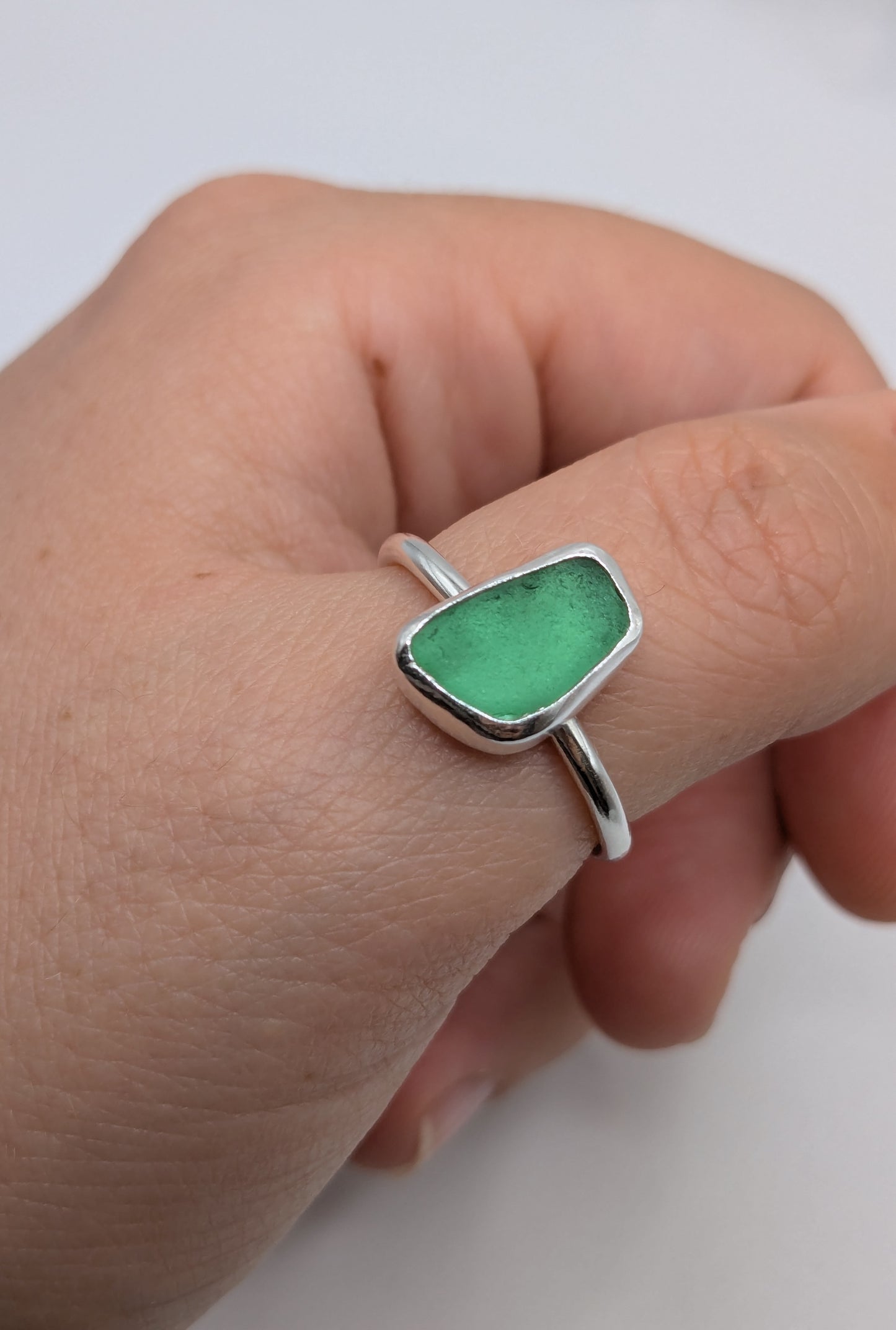 Adjustable Emerald Green Seaglass Ring