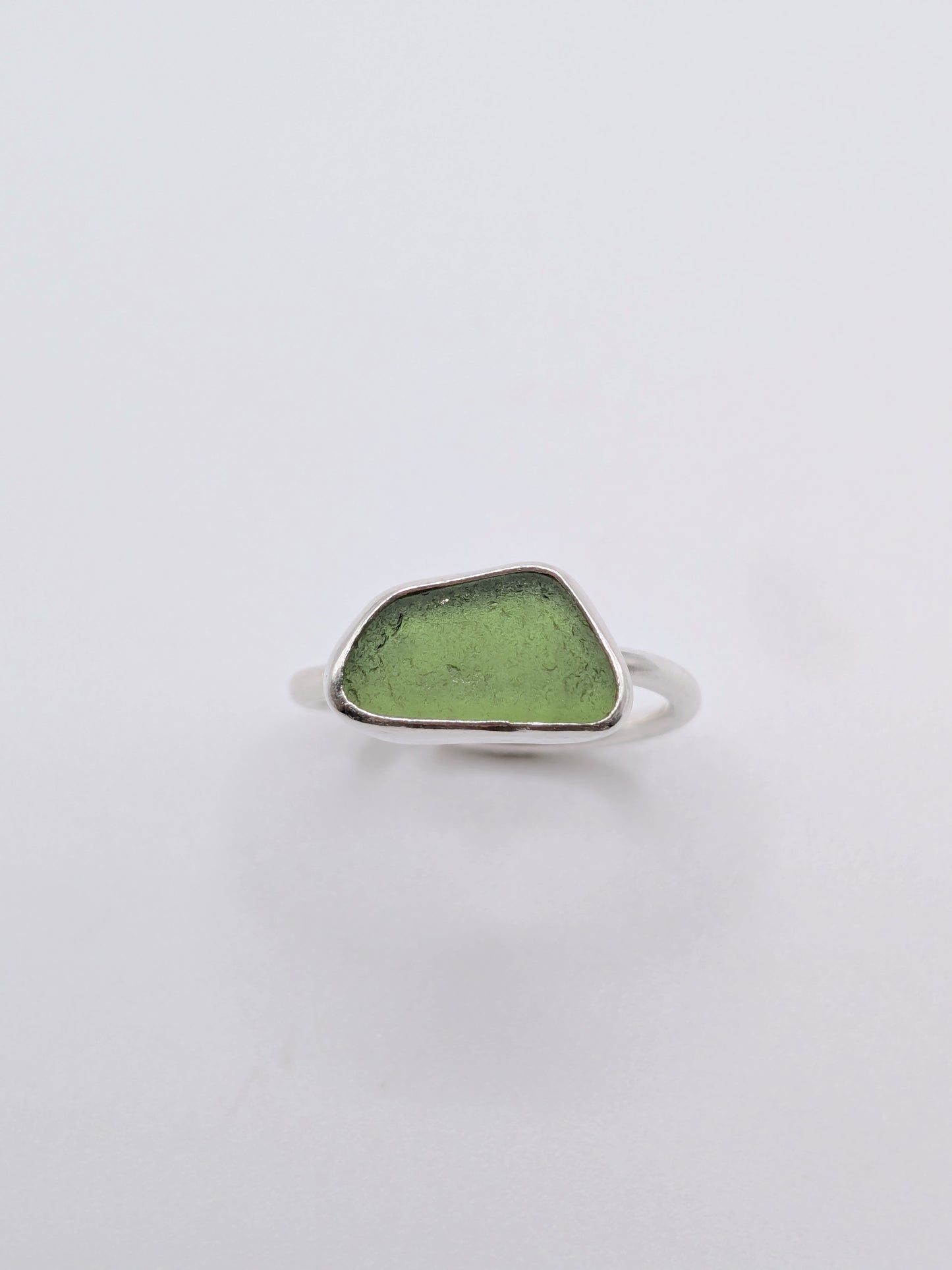 Adjustable Horizontal Green Seaglass Ring