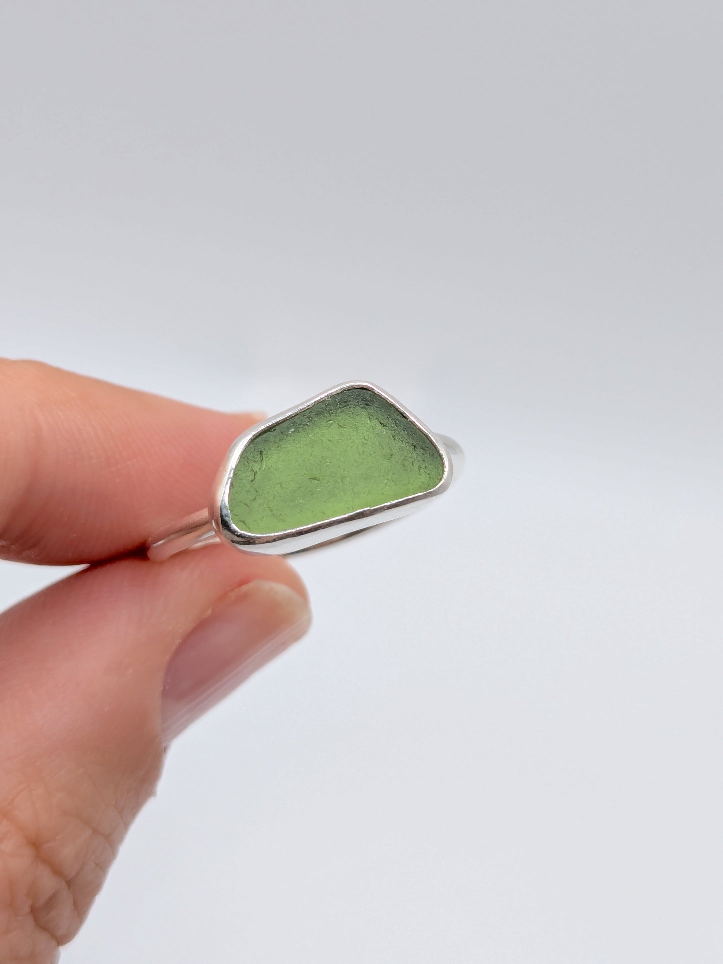 Adjustable Horizontal Green Seaglass Ring