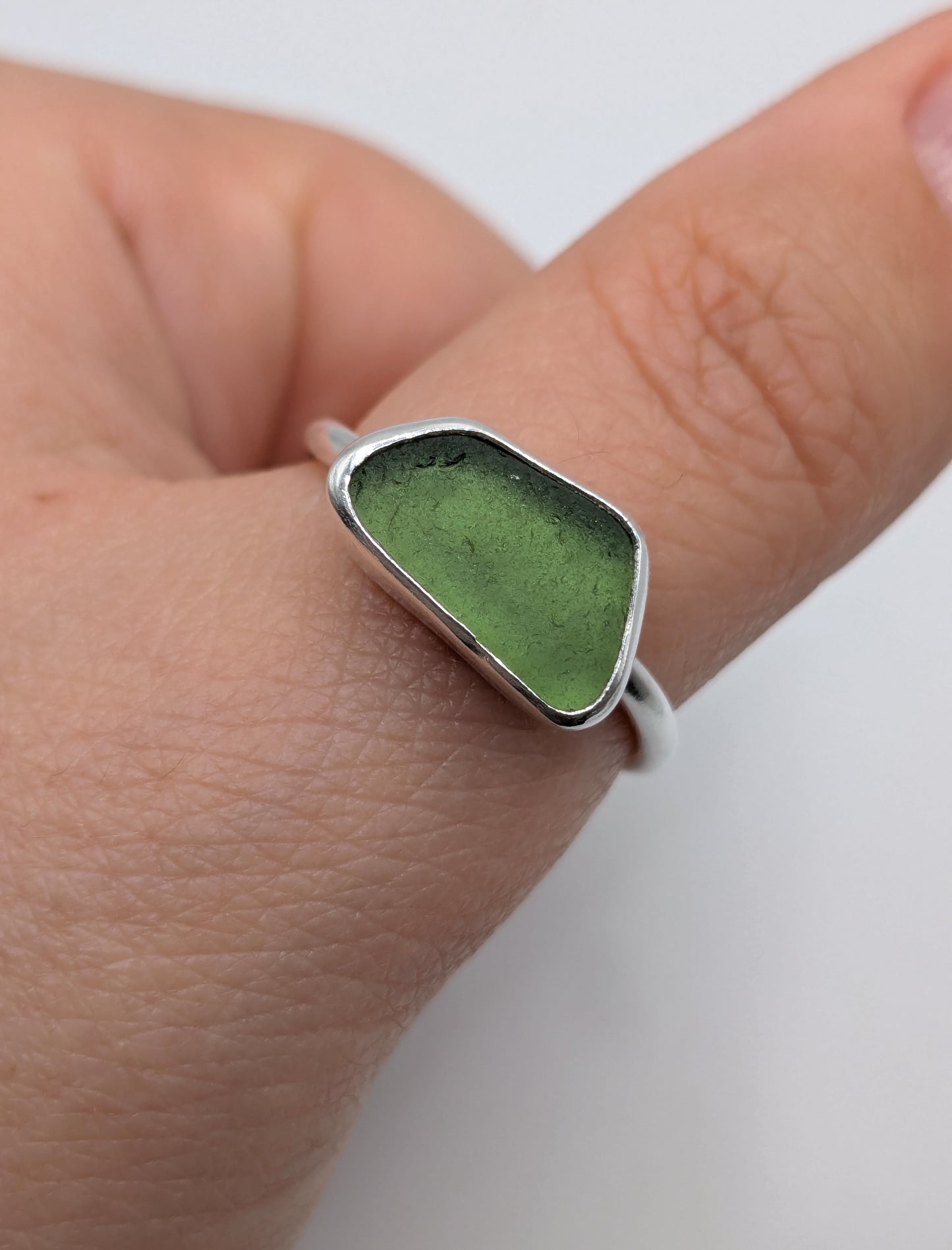 Adjustable Horizontal Green Seaglass Ring