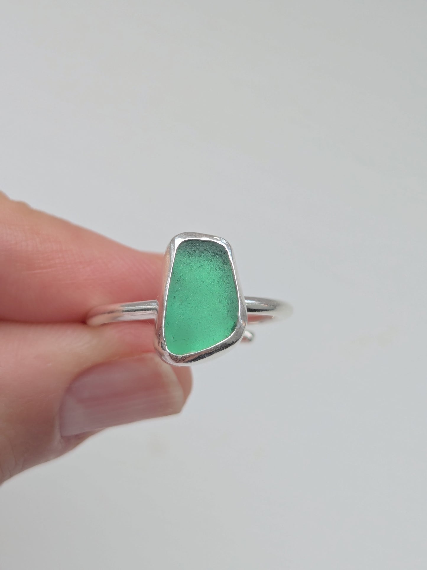 Adjustable Emerald Green Seaglass Ring