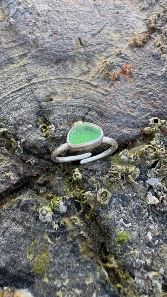 Adjustable Green Seaglass Ring