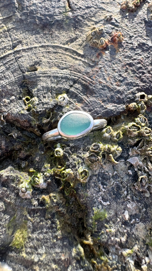 Teal Seaglass Ring