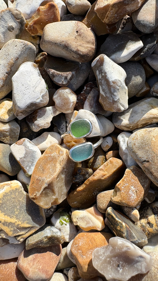 Adjustable Blue and Green Seaglass Ring
