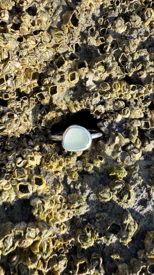 Light Teal Grey Seaglass Ring