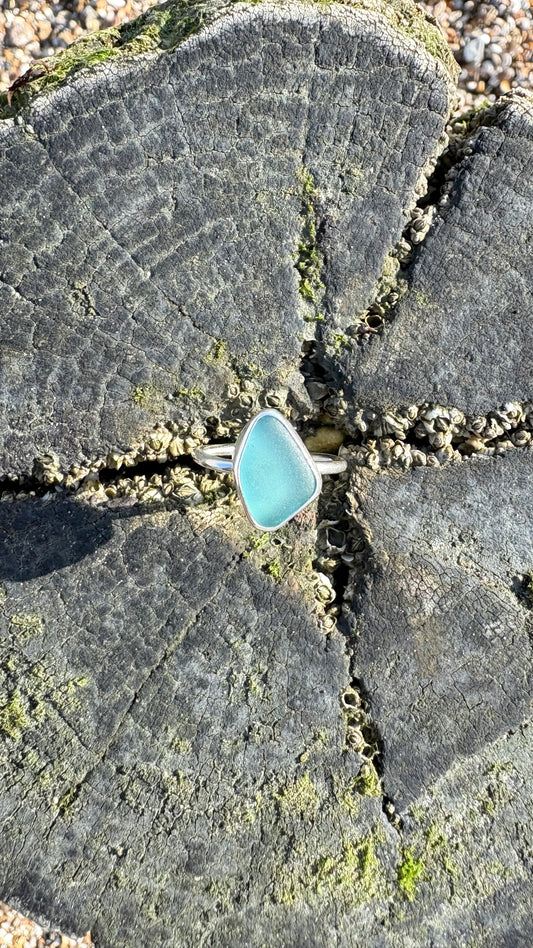 Adjustable Aquamarine Seaglass Ring
