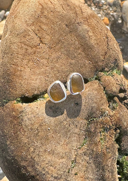 Amber Seaglass Stud Earrings
