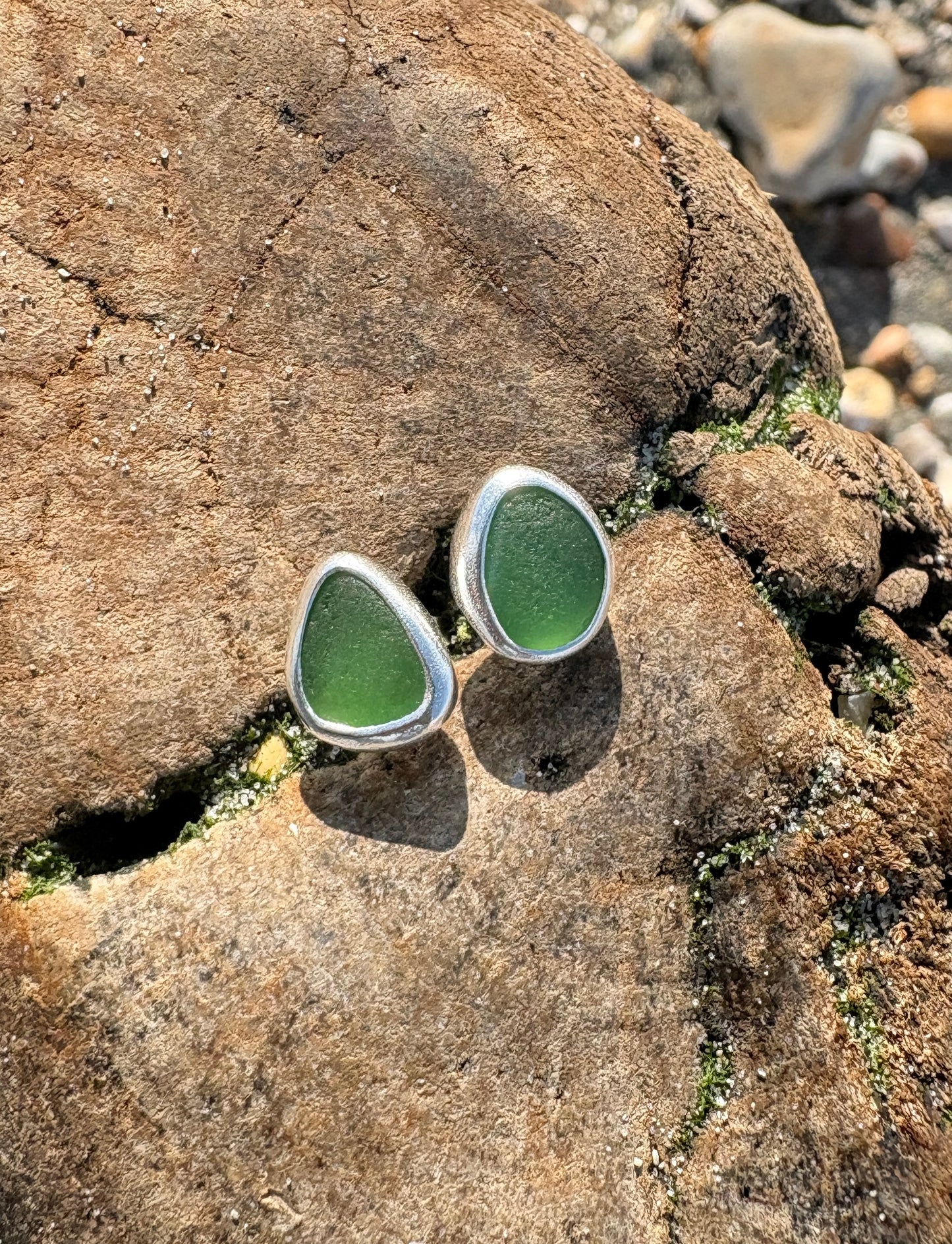 Green Seaglass Stud Earrings