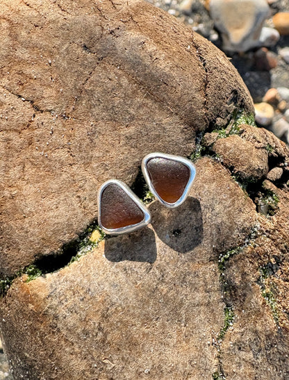 Brown Seaglass Stud Earrings
