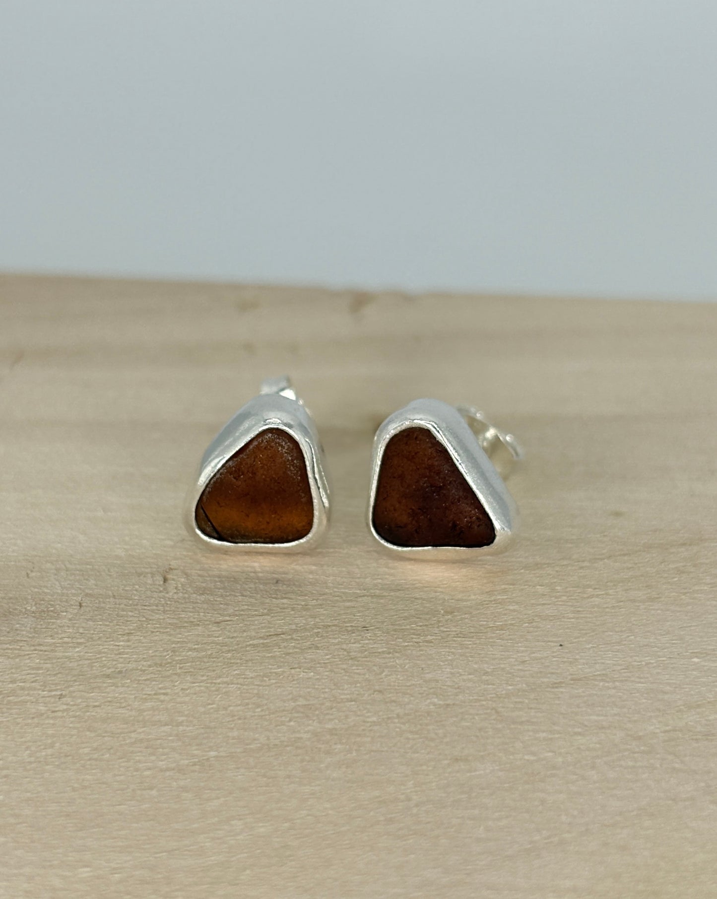 Brown Seaglass Stud Earrings