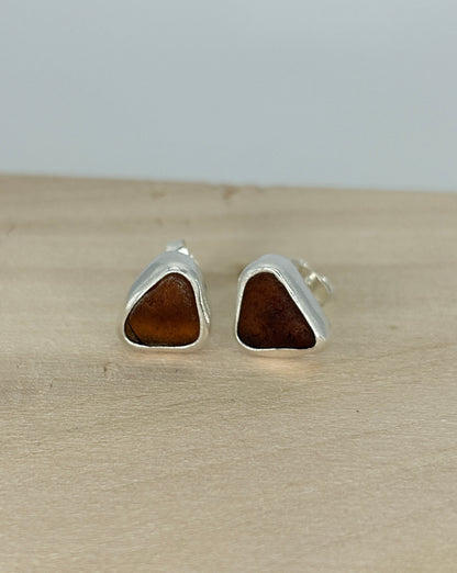 Brown Seaglass Stud Earrings