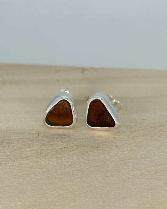 Brown Seaglass Stud Earrings