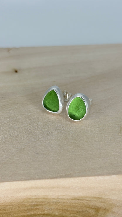 Green Seaglass Stud Earrings