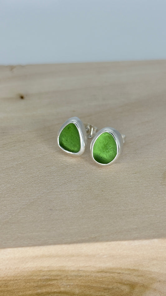 Green Seaglass Stud Earrings