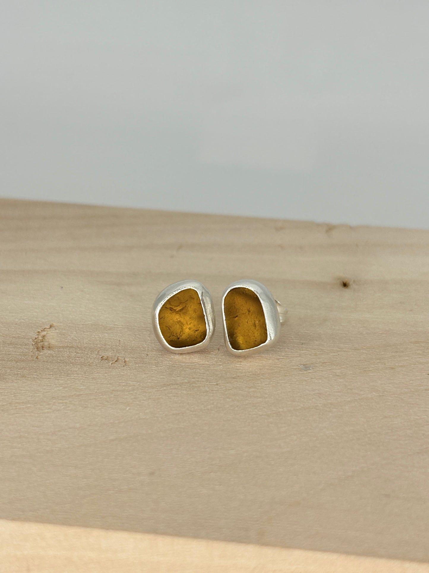 Amber Seaglass Stud Earrings