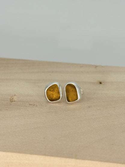 Amber Seaglass Stud Earrings