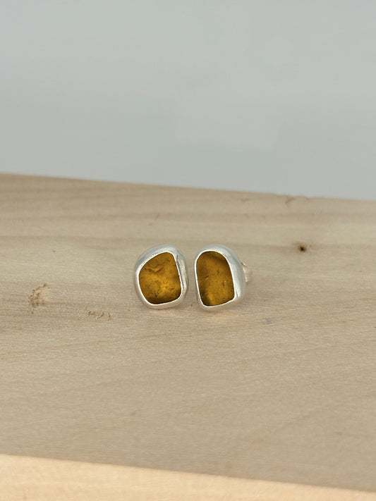 Amber Seaglass Stud Earrings