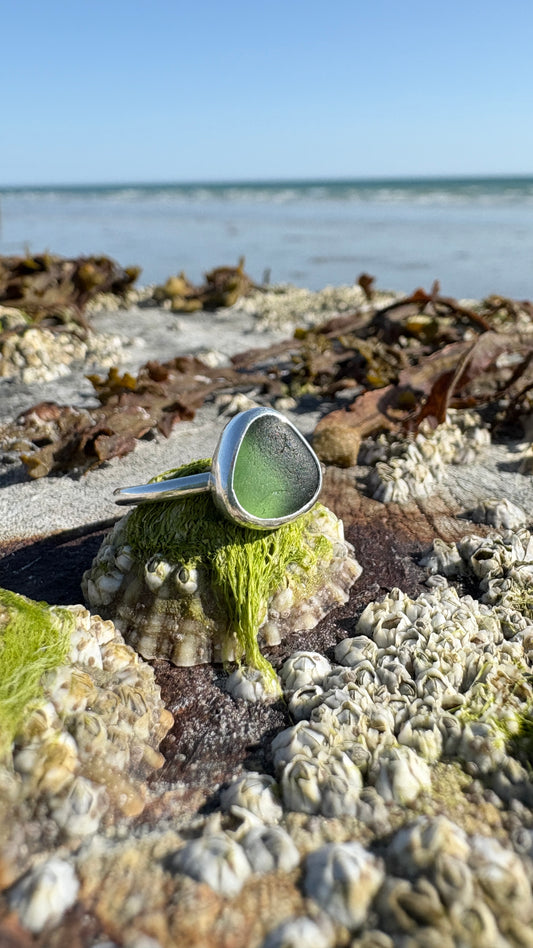 Forest Green Drop Seaglass Ring
