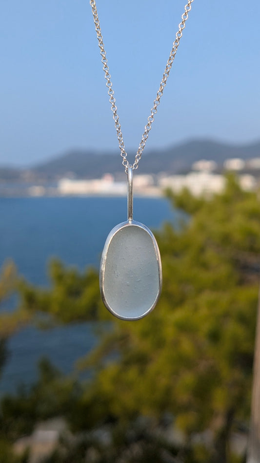 Clear Oval Seaglass Necklace