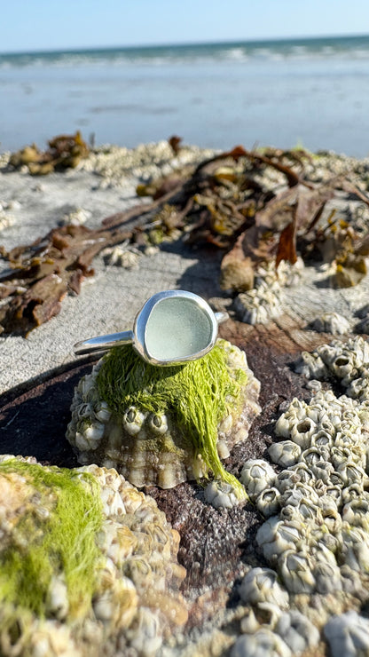 Light Teal Grey Seaglass Ring