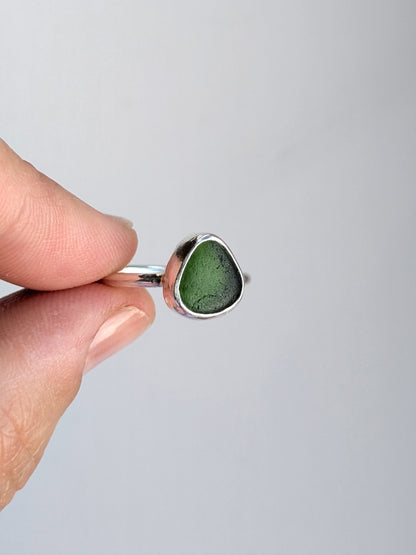Forest Green Drop Seaglass Ring