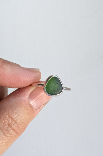 Forest Green Drop Seaglass Ring