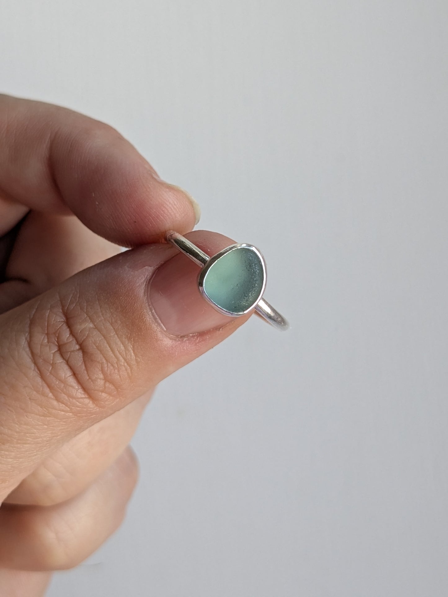 Teal Grey Seaglass Ring