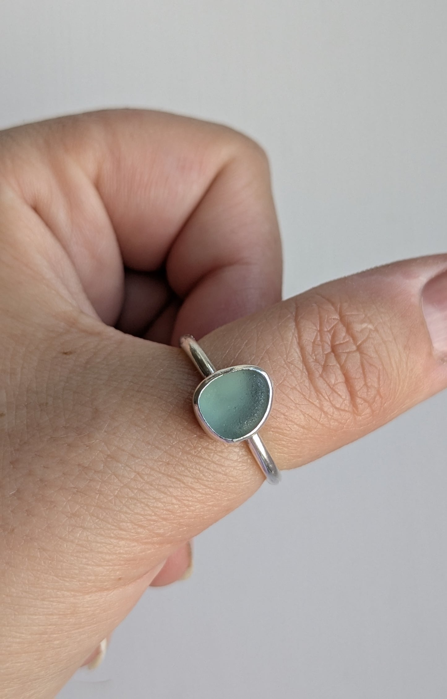 Teal Grey Seaglass Ring
