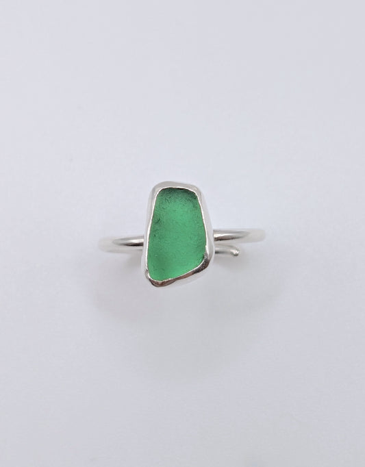 Adjustable Emerald Green Seaglass Ring