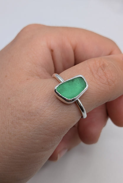 Adjustable Emerald Green Seaglass Ring