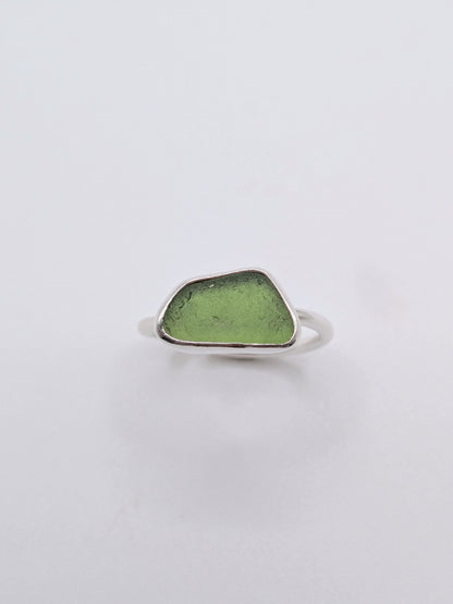Adjustable Horizontal Green Seaglass Ring