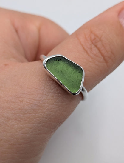 Adjustable Horizontal Green Seaglass Ring
