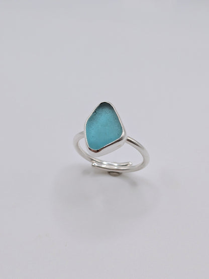 Adjustable Aquamarine Seaglass Ring