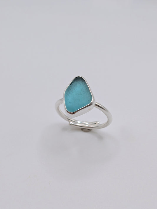 Adjustable Aquamarine Seaglass Ring