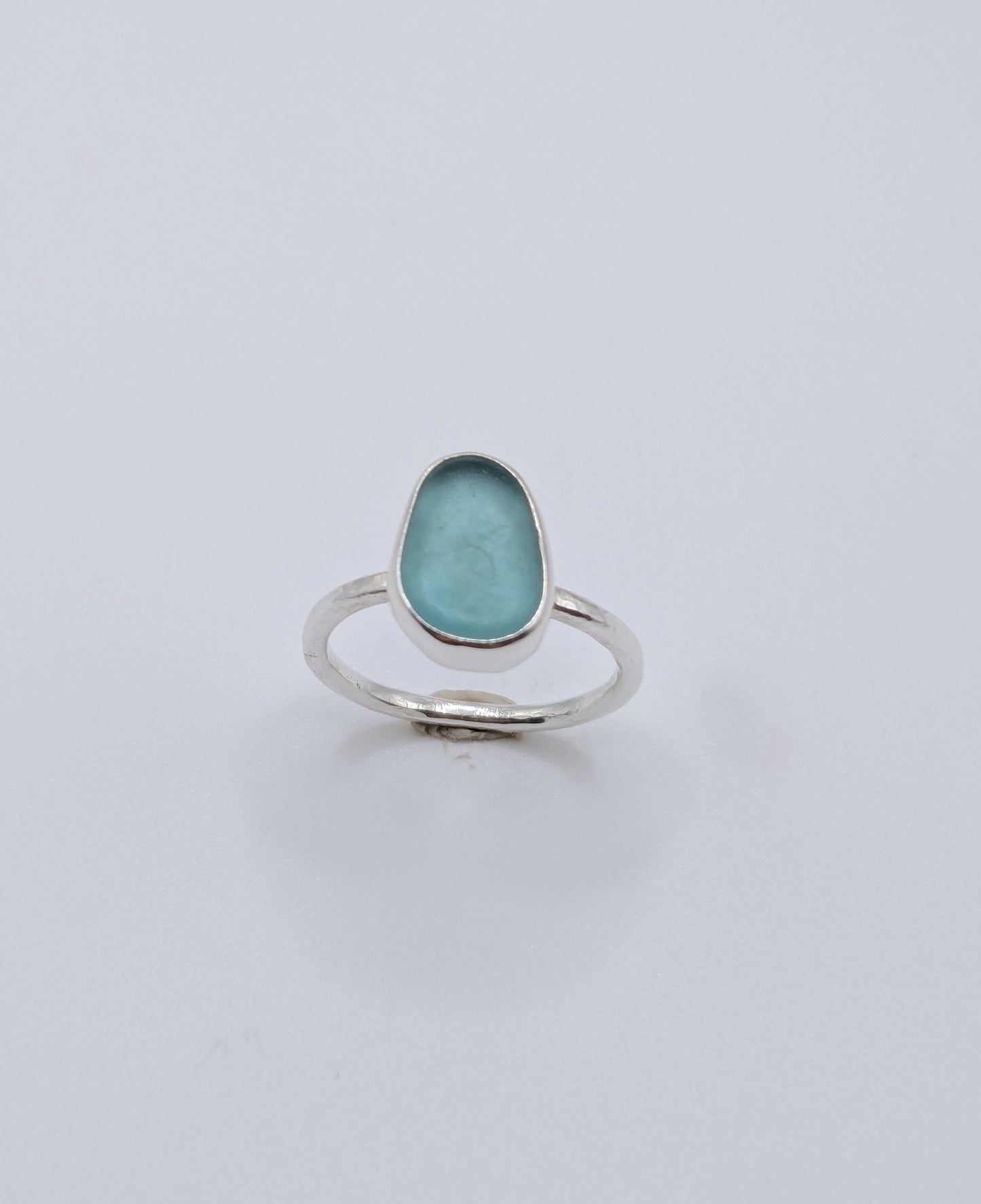 Blue Oval Hammered Band Seaglass Ring