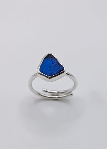 Adjustable Cobalt Blue Seaglass Ring