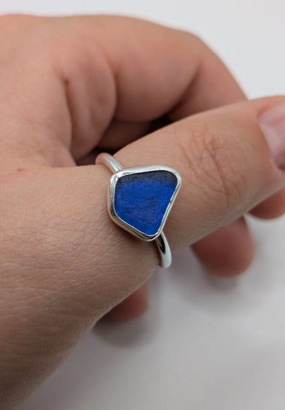 Adjustable Cobalt Blue Seaglass Ring