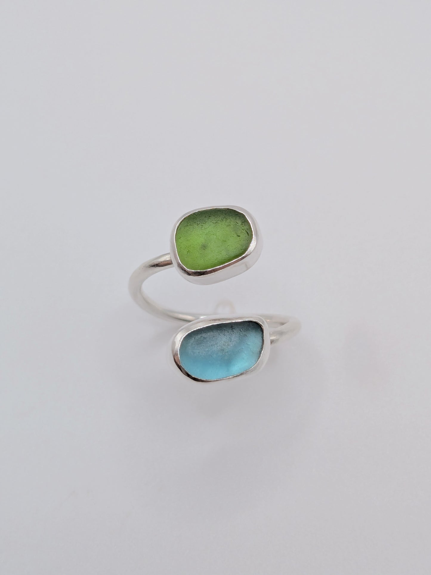 Adjustable Blue and Green Seaglass Ring