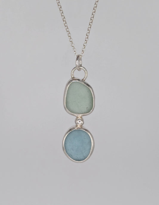 Green and Blue Double Seaglass Necklace