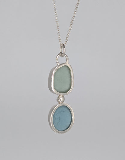 Green and Blue Double Seaglass Necklace