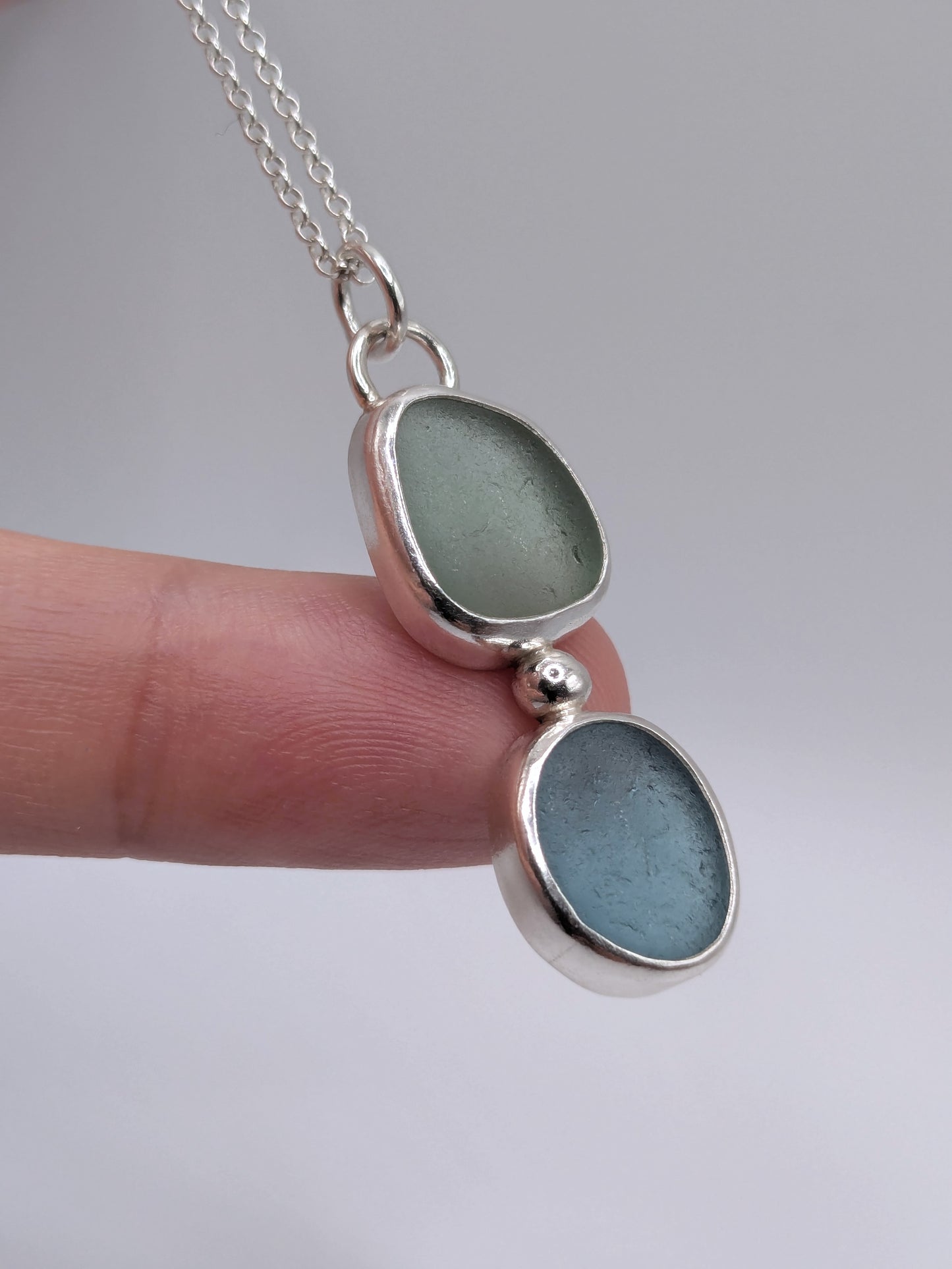 Green and Blue Double Seaglass Necklace