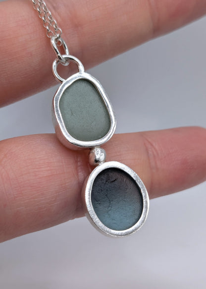 Green and Blue Double Seaglass Necklace